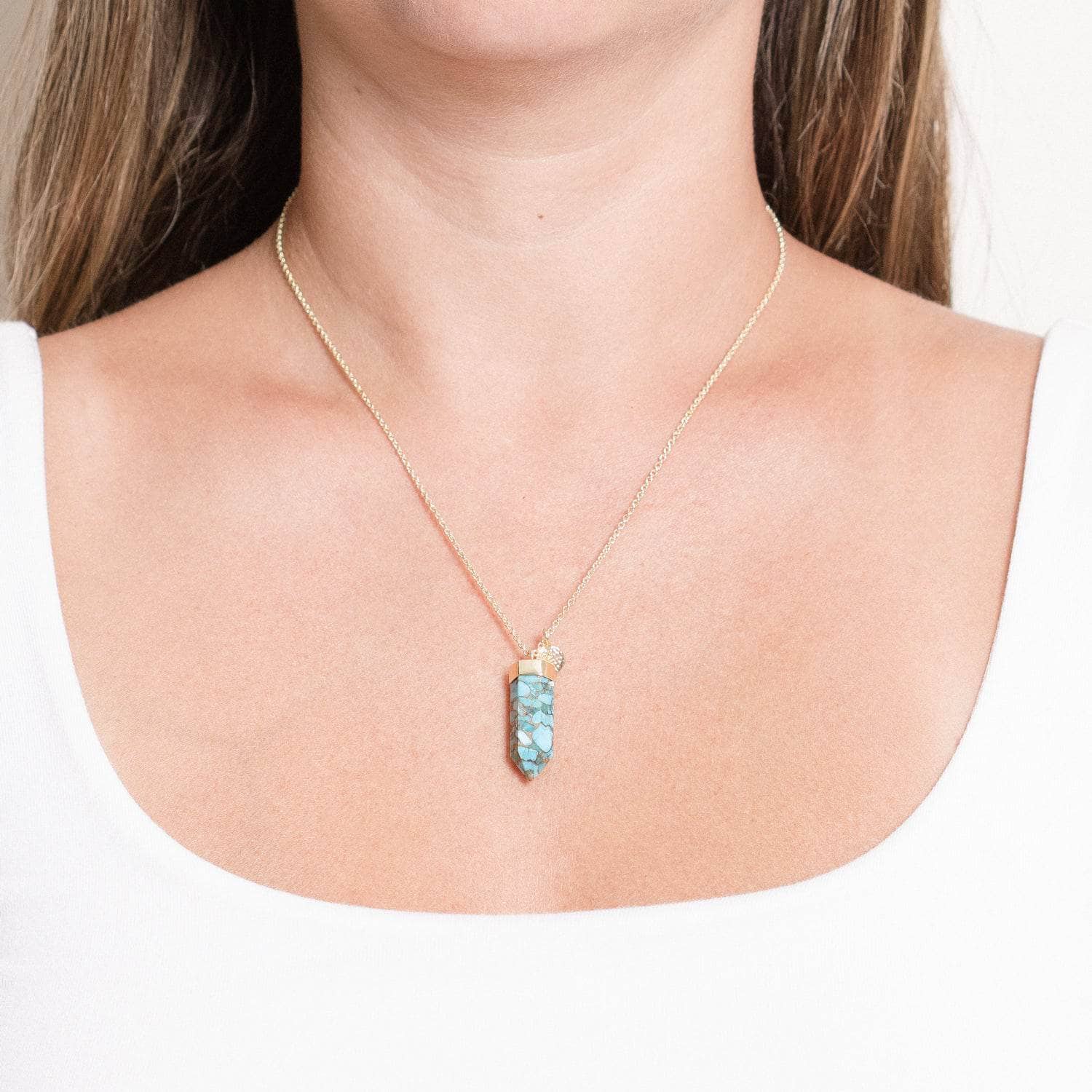 Genuine Turquoise Crystal Point Necklace