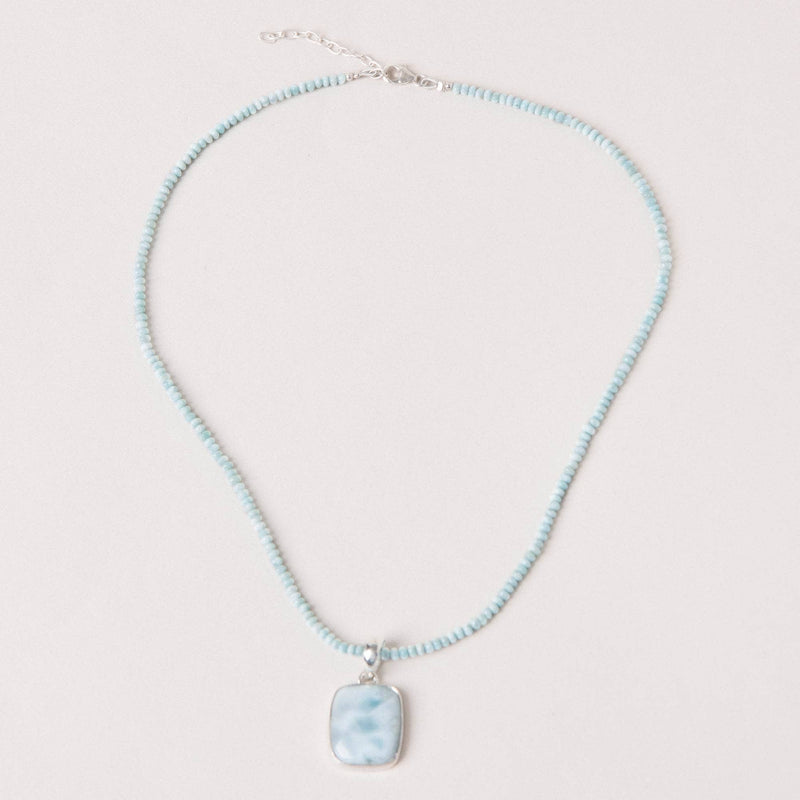 Rare Genuine Larimar Square Pendant Necklace