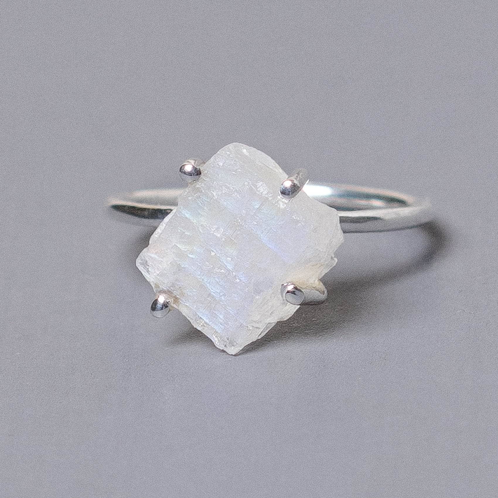 Rainbow Moonstone Raw Freeform Gold or Silver Ring