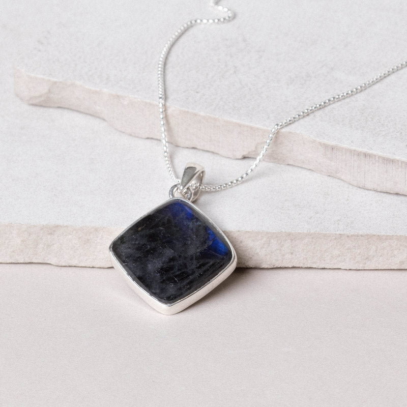 Labradorite Diamond Pendant Necklace
