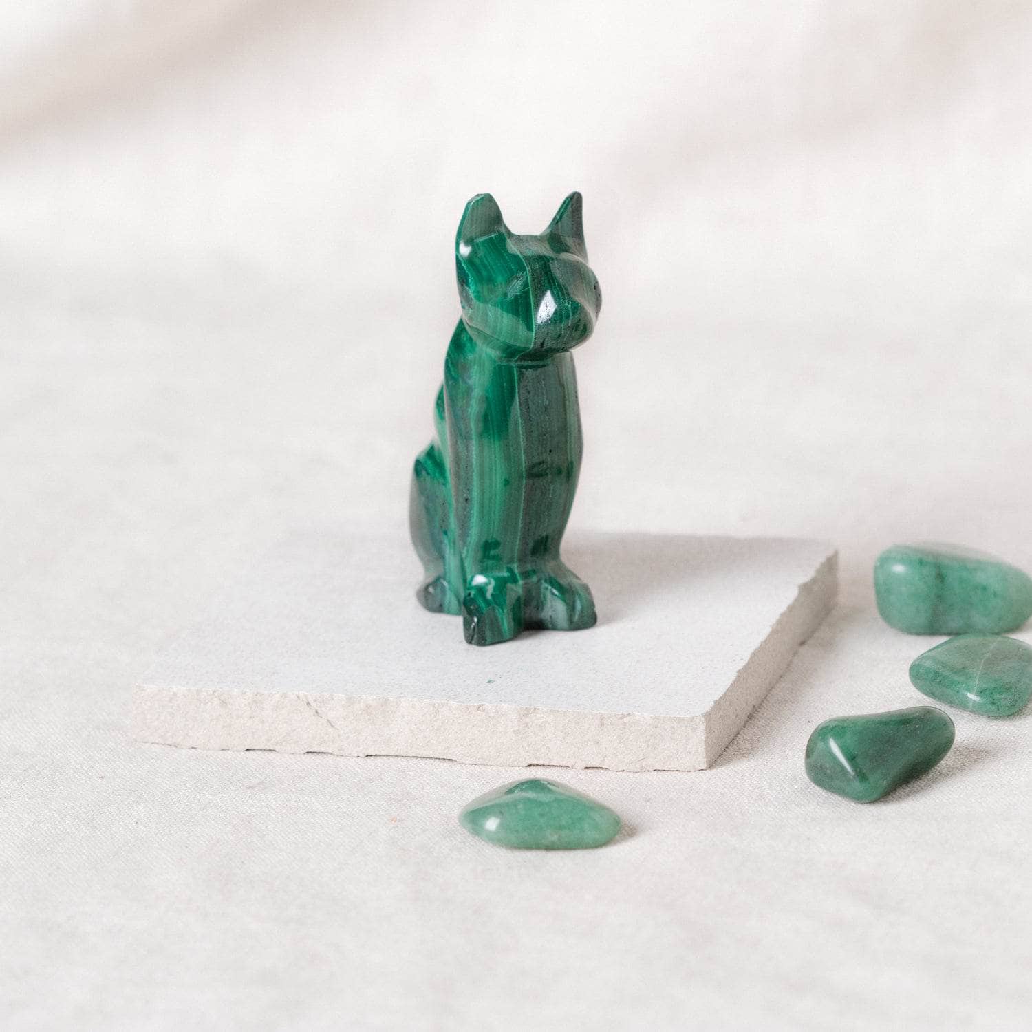 Genuine Malachite Cats - Hand Carved - 1 of a Kind