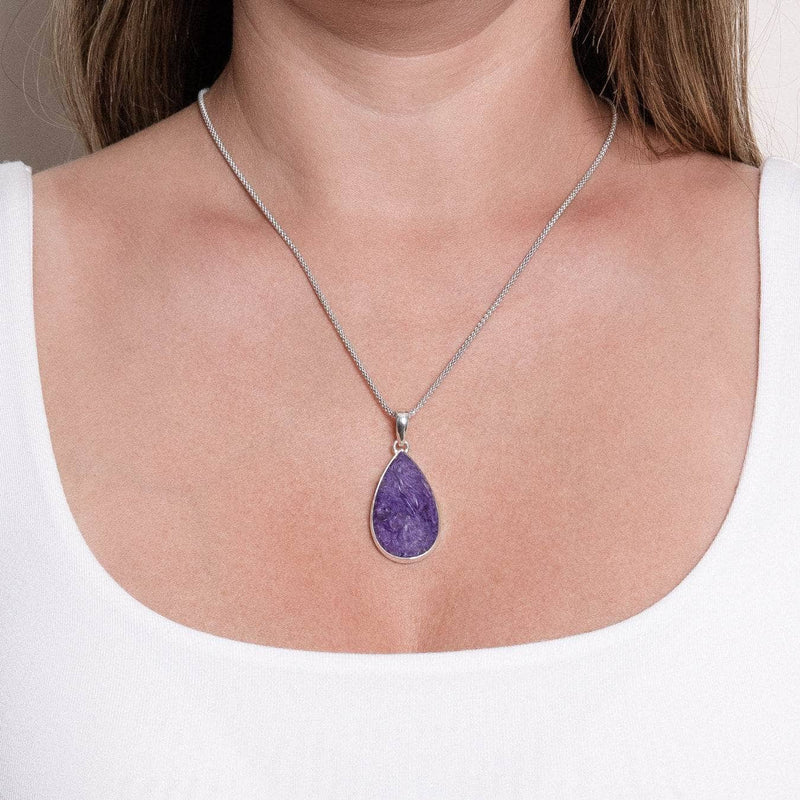 Charoite Teardrop Pendant Necklace