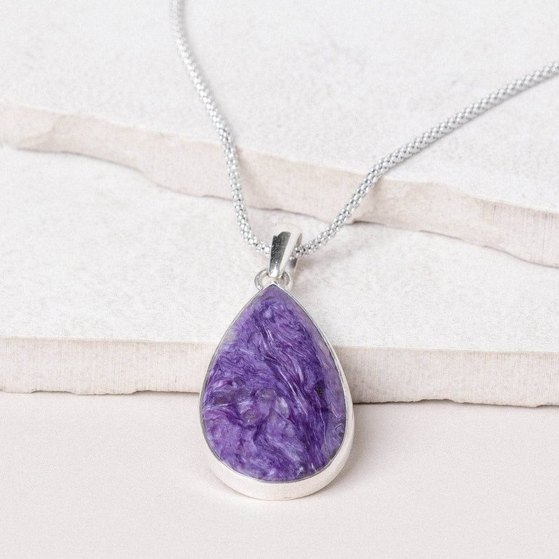 Charoite Teardrop Pendant Necklace