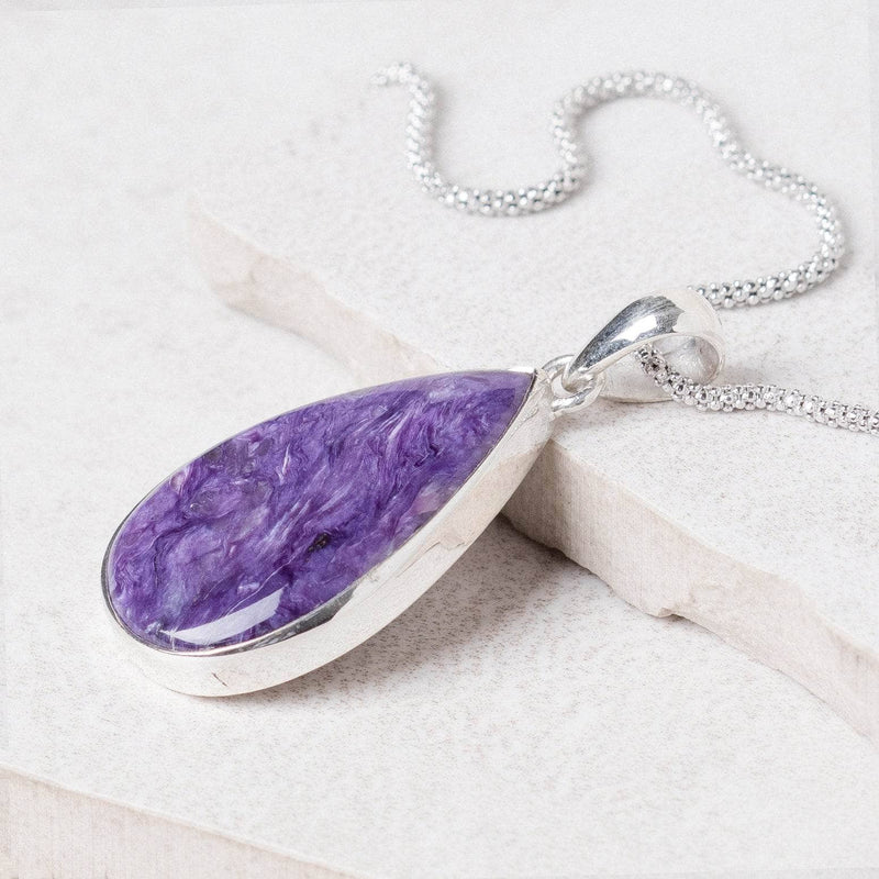 Charoite Teardrop Pendant Necklace