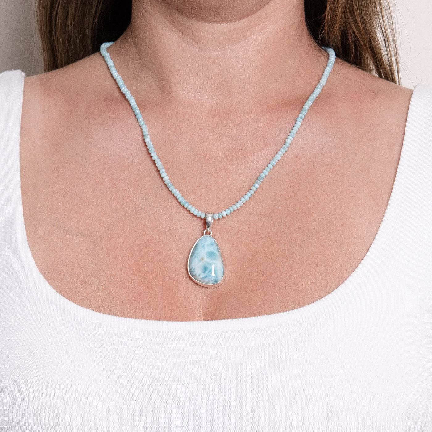 Rare Genuine Larimar Pendant Necklace