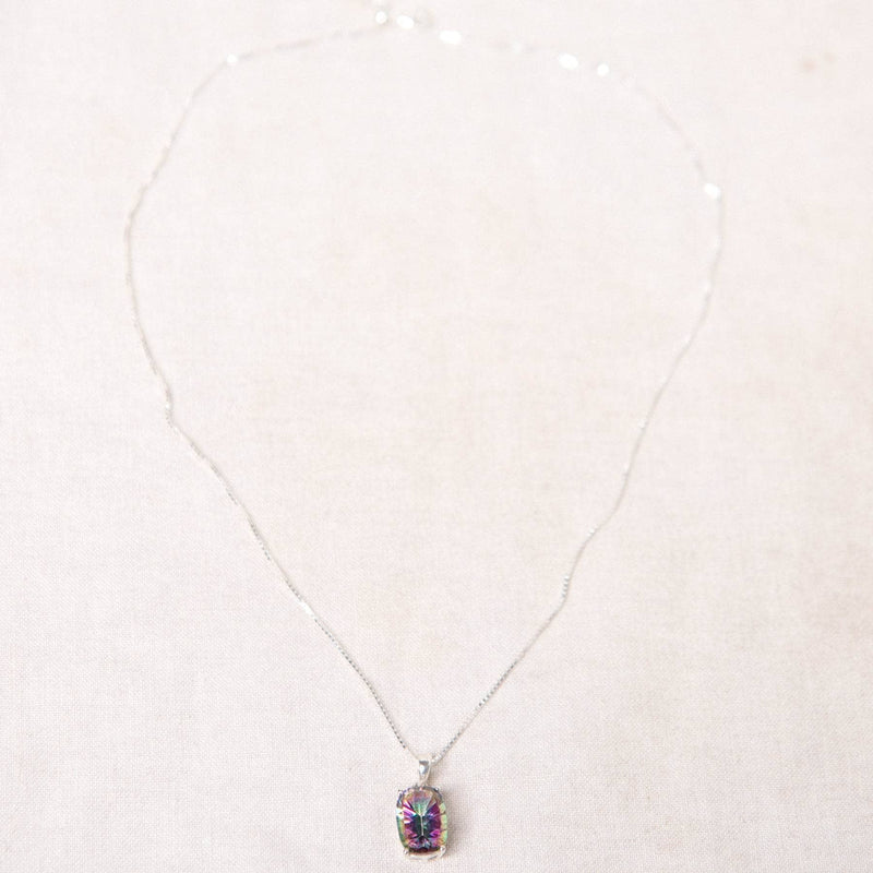 Rare Mystic Topaz Emerald Cut Pendant Necklace