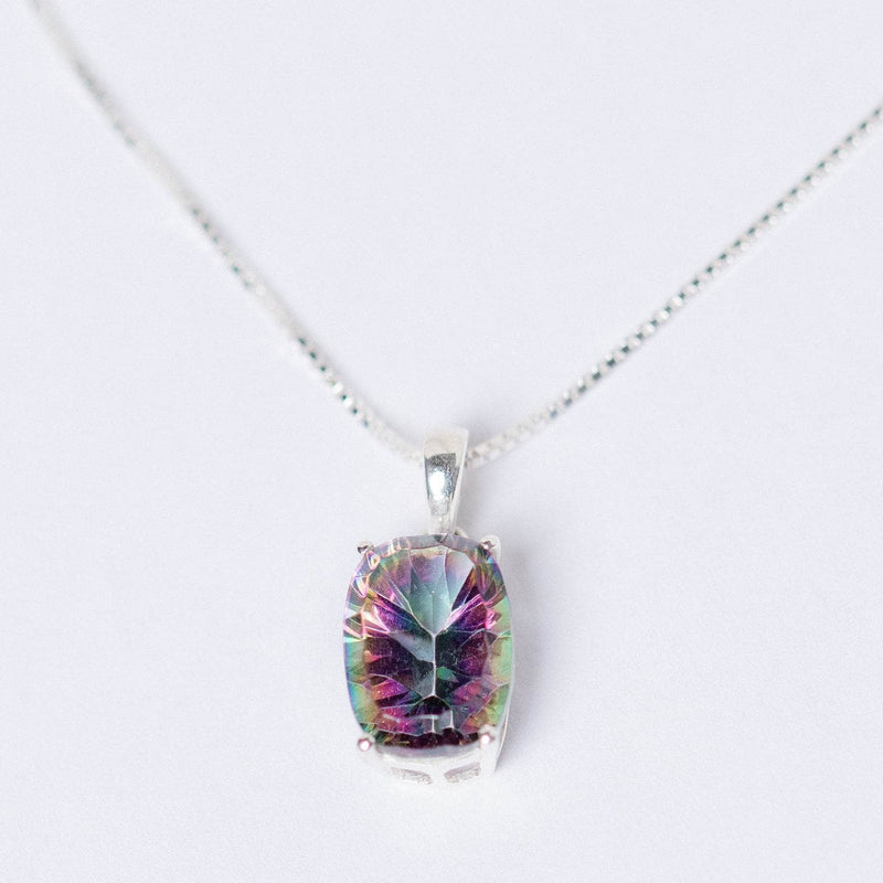 Rare Mystic Topaz Emerald Cut Pendant Necklace