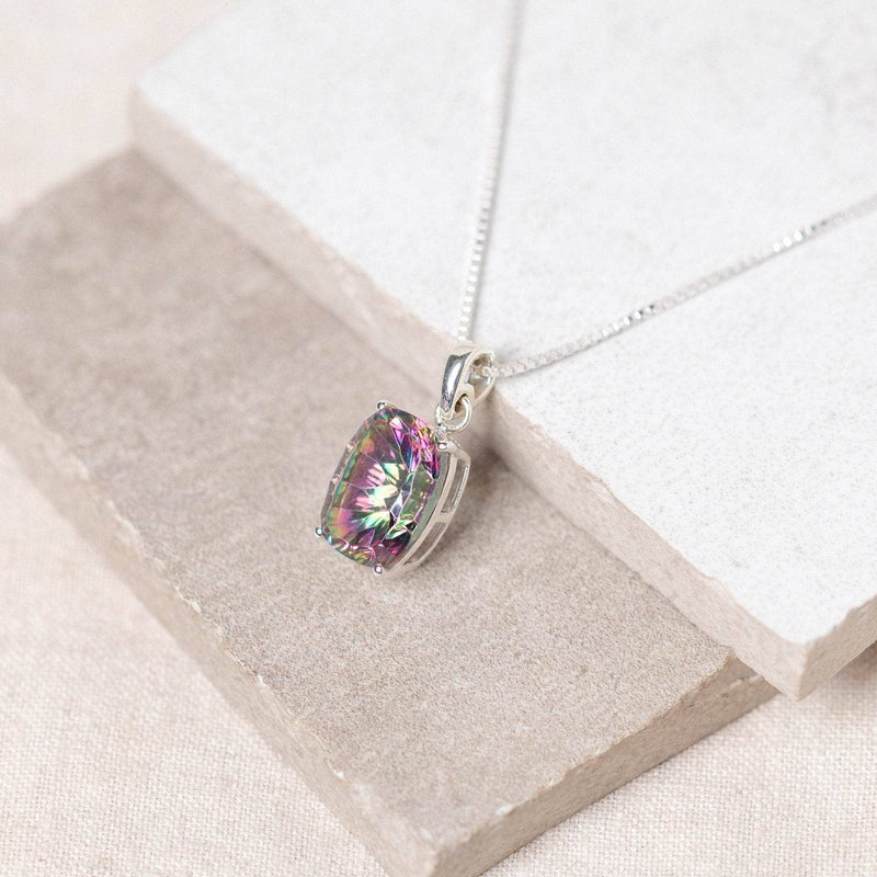 Rare Mystic Topaz Emerald Cut Pendant Necklace