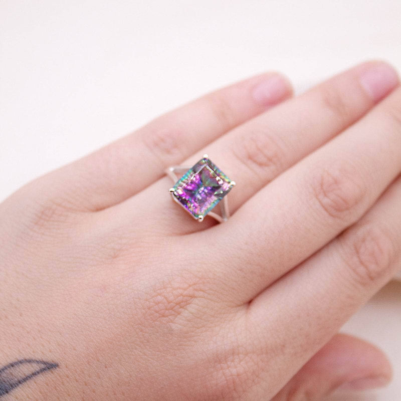 Rare Mystic Topaz Emerald Cut Ring