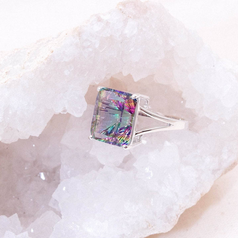 Rare Mystic Topaz Emerald Cut Ring