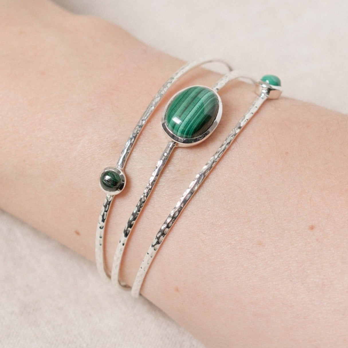 Genuine Malachite Sterling Silver Bracelet