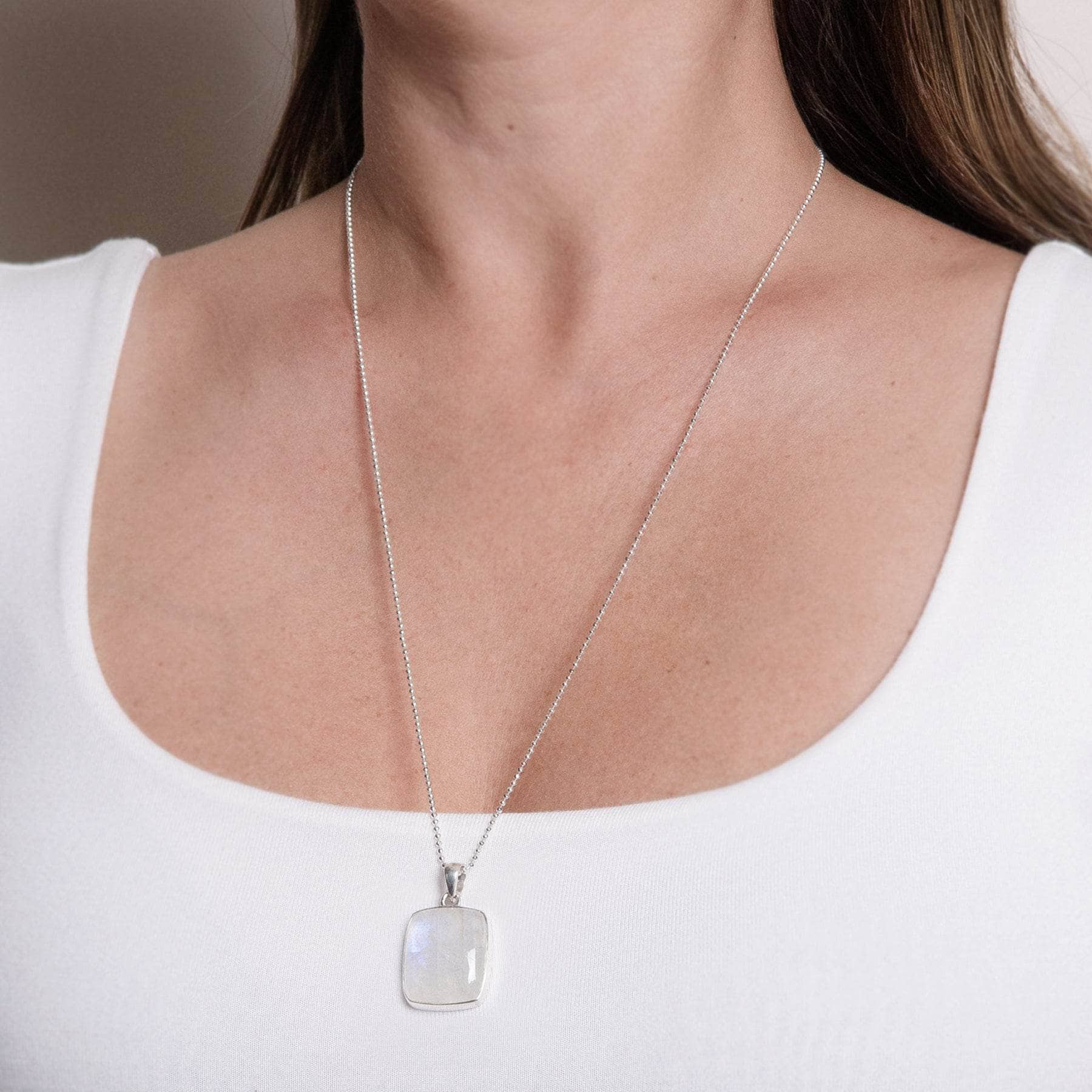 Rainbow Moonstone Square Pendant Necklace