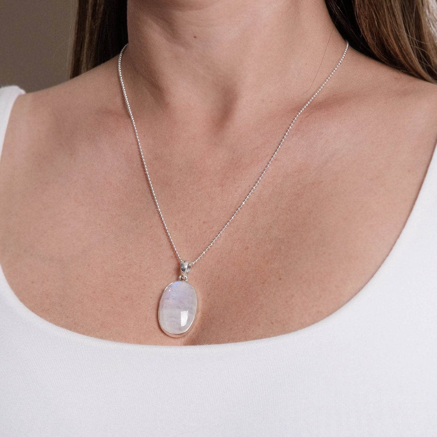 Rainbow Moonstone Oval Pendant Necklace