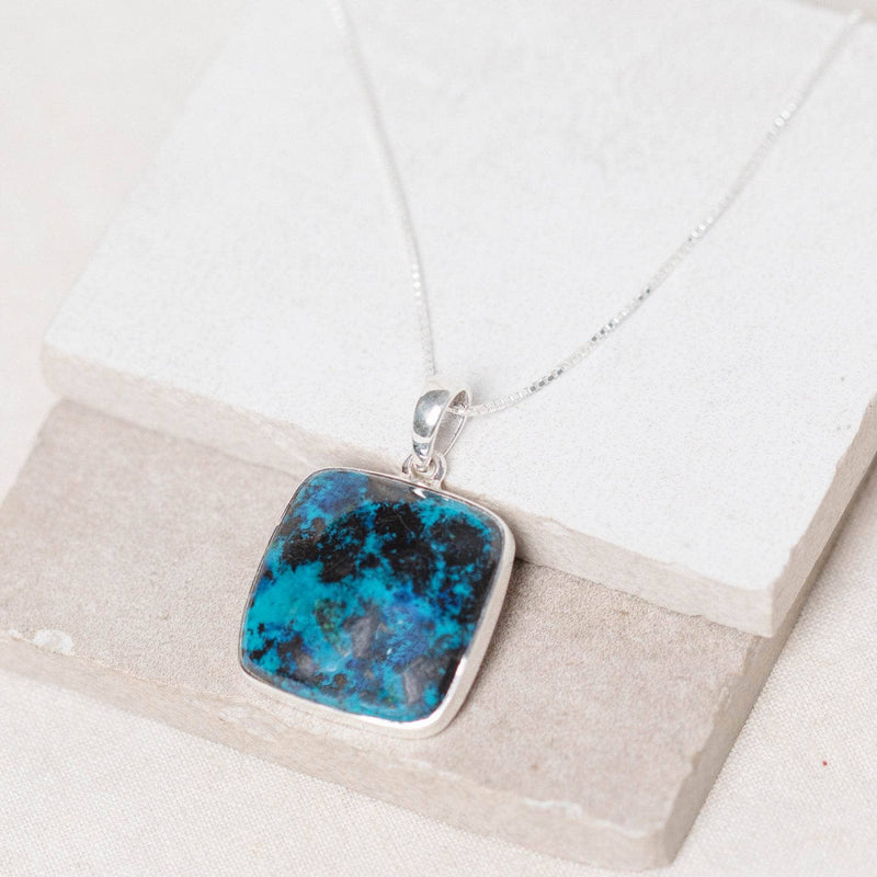 Rare Shattuckite Square Pendant Necklace