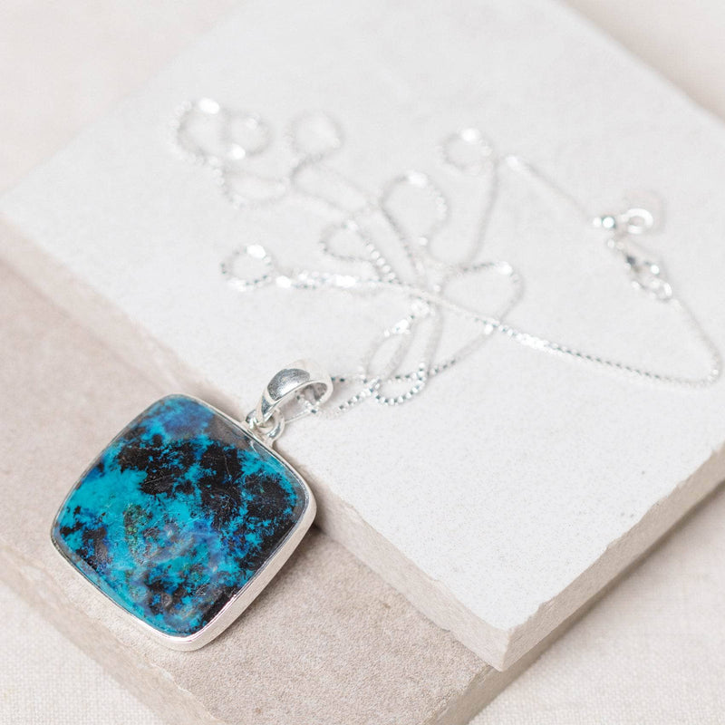 Rare Shattuckite Square Pendant Necklace