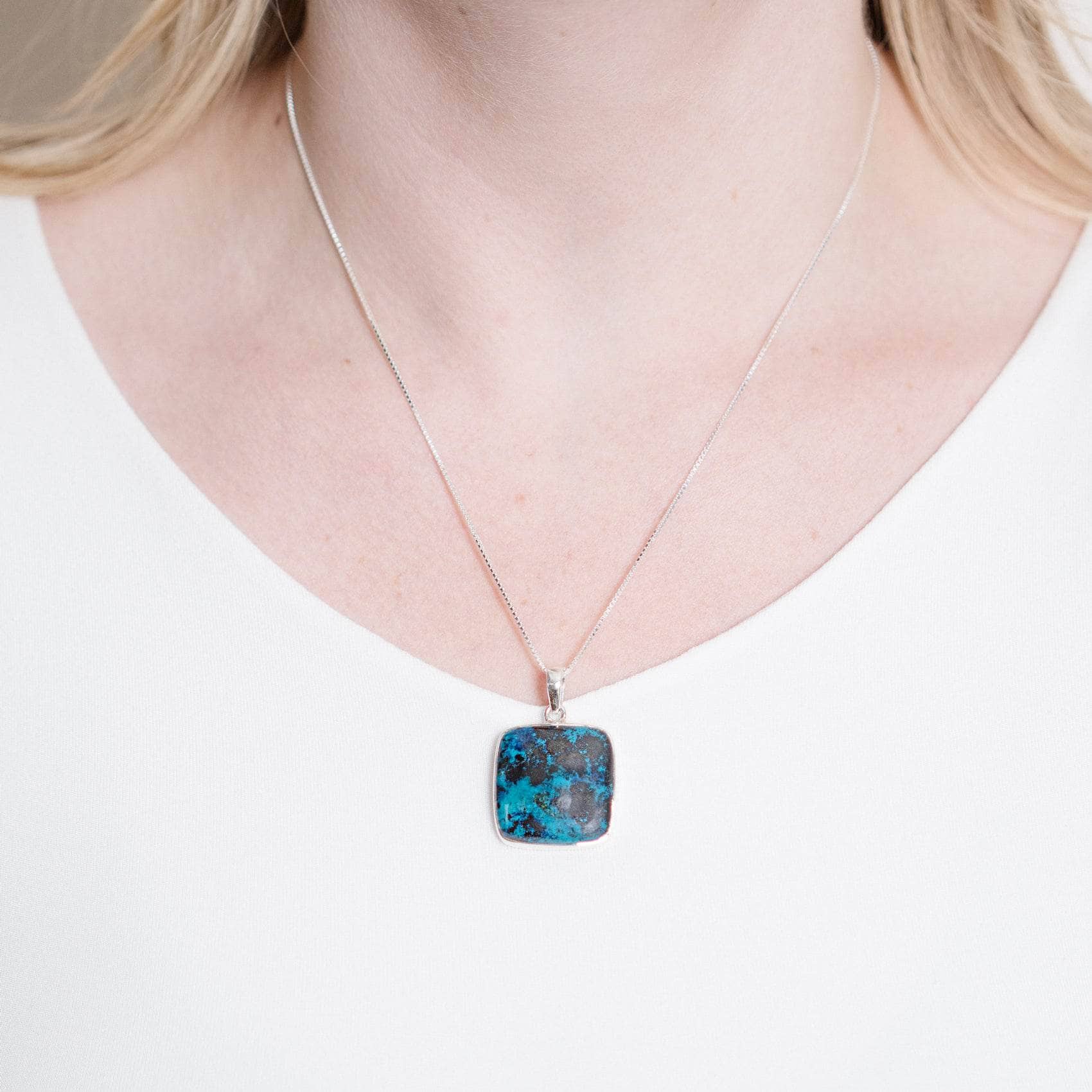 Rare Shattuckite Square Pendant Necklace