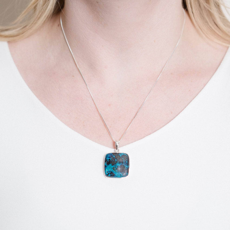 Rare Shattuckite Square Pendant Necklace