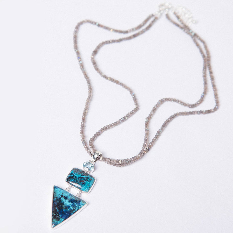Rare Shattuckite/Blue Topaz Pendant Necklace