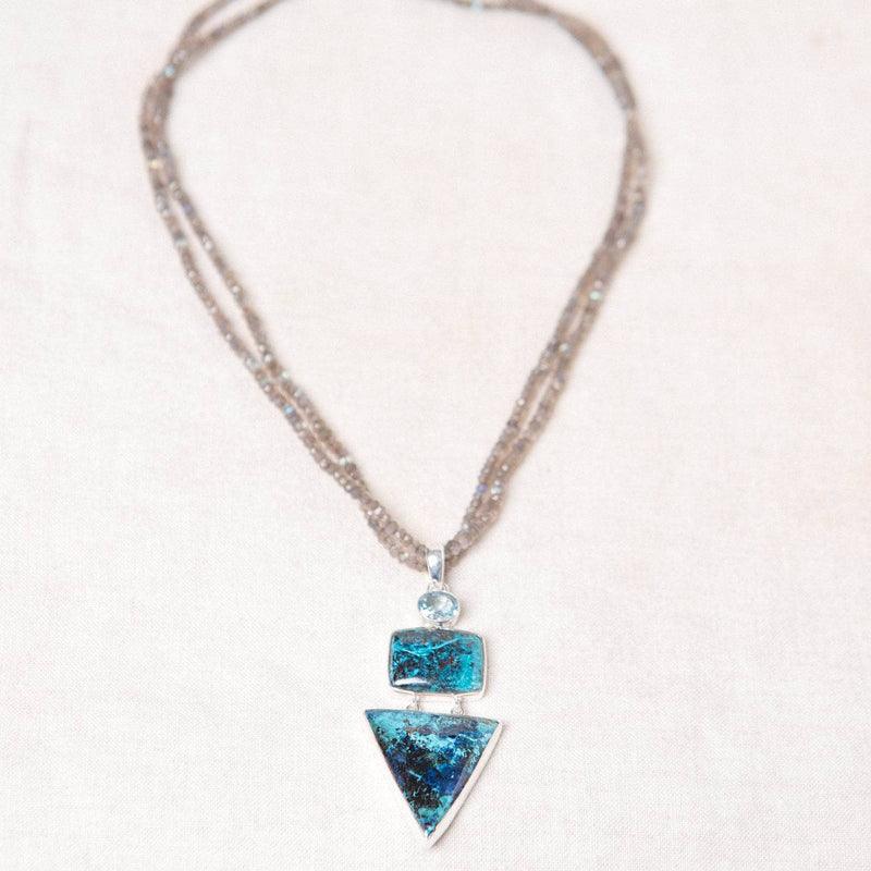 Rare Shattuckite/Blue Topaz Pendant Necklace