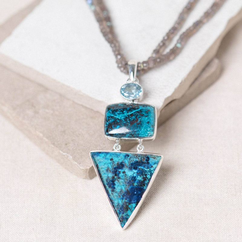 Rare Shattuckite/Blue Topaz Pendant Necklace