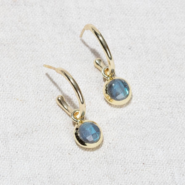 •DOUBLE ECLIPSE• labradorite + gold hoop earrings main image 1