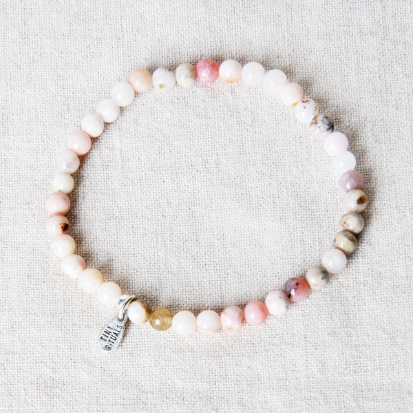 Pink opal + Thai hill Tribe Silver bracelet, genuine Peruvian faceted opal, retailer October birthstone, heart chakra B499