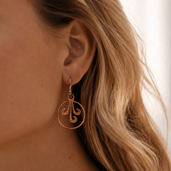Hammered Copper Spiral Hoop Earrings