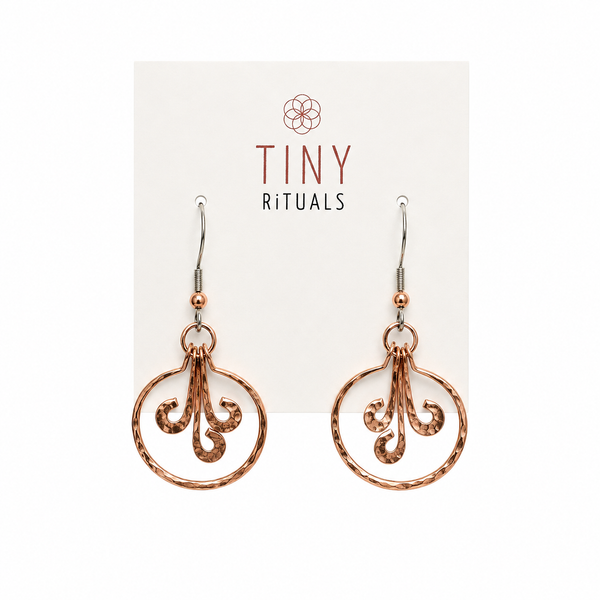 Hammered Copper Spiral Hoop Earrings