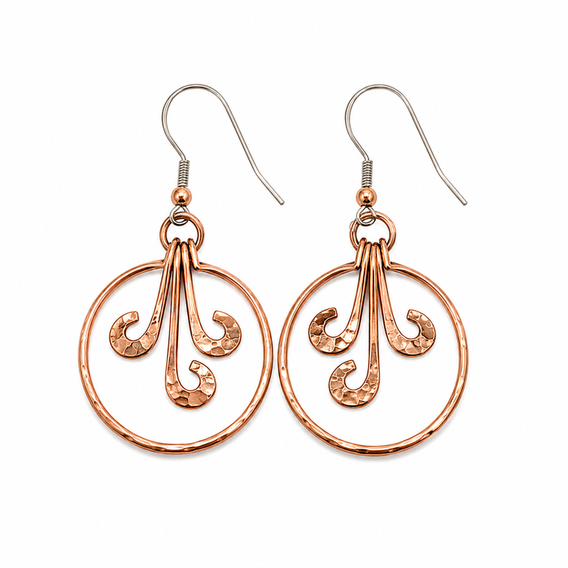 Hammered Copper Spiral Hoop Earrings