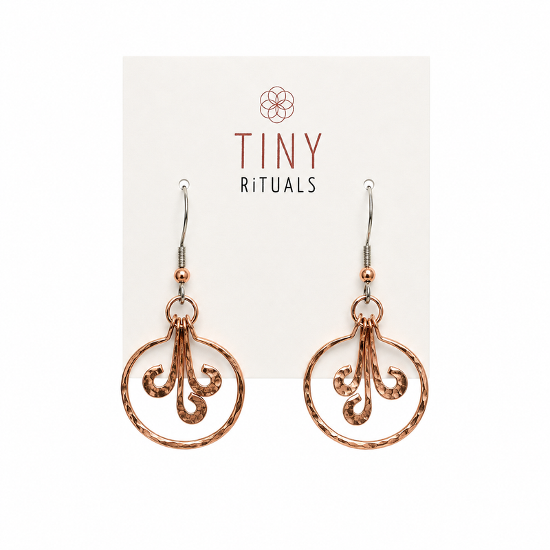 Hammered Copper Spiral Hoop Earrings