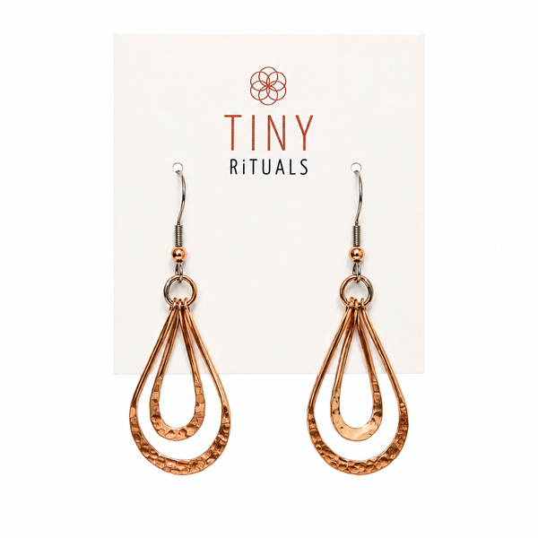 Hammered Copper Twin Drop Earrings