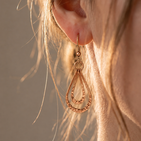Hammered Copper Twin Drop Earrings