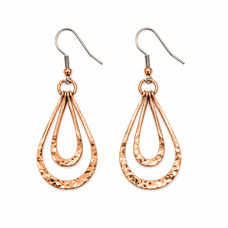 Hammered Copper Twin Drop Earrings