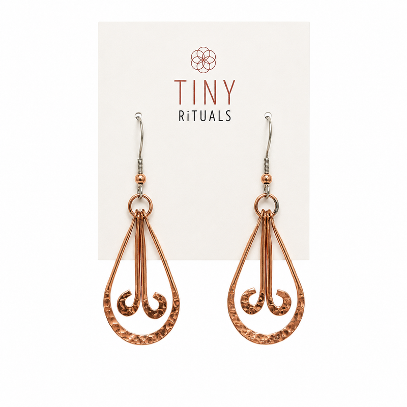 Hammered Copper Twisted Drop Earrings