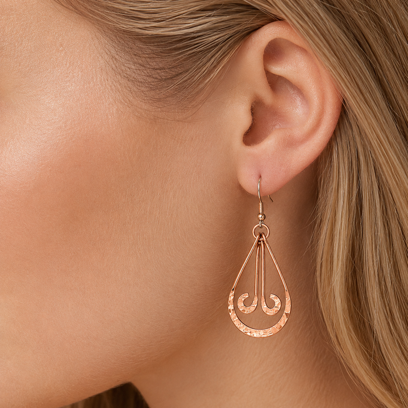 Hammered Copper Twisted Drop Earrings