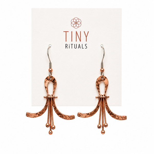 Hammered Copper Ornate Dangle Earrings