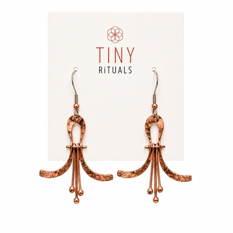 Hammered Copper Ornate Dangle Earrings
