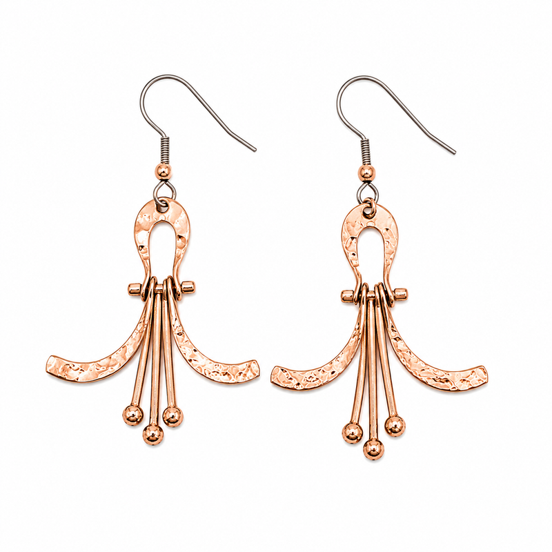 Hammered Copper Ornate Dangle Earrings