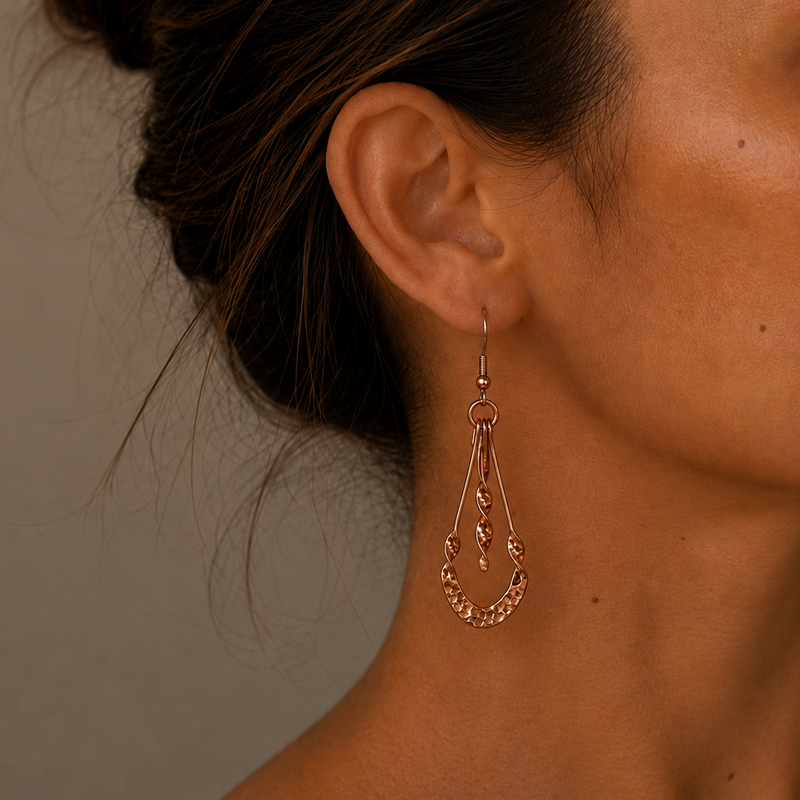 Hammered Copper Teardrop Earrings