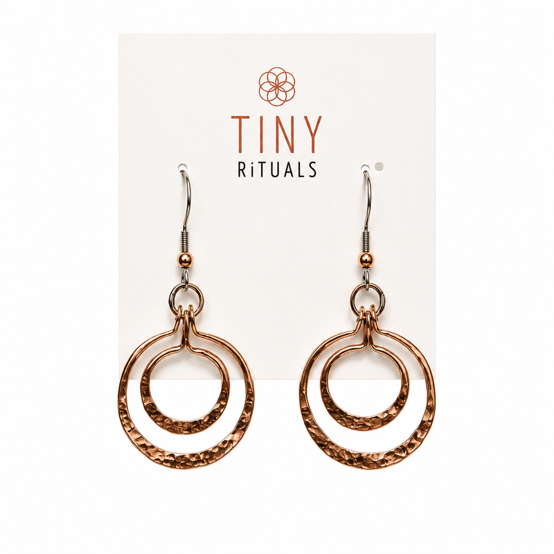 Hammered Copper Eclipse Hoop Earrings