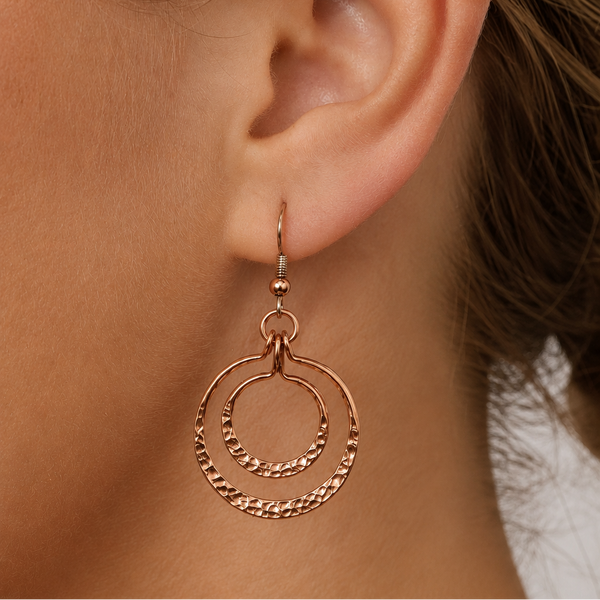 Hammered Copper Eclipse Hoop Earrings