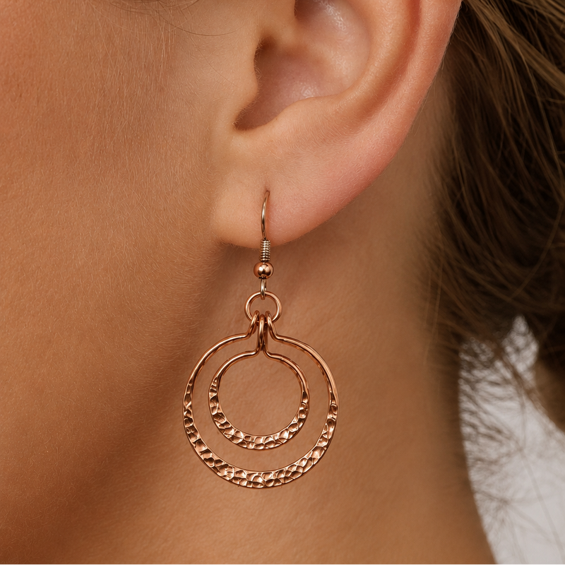 Hammered Copper Eclipse Hoop Earrings