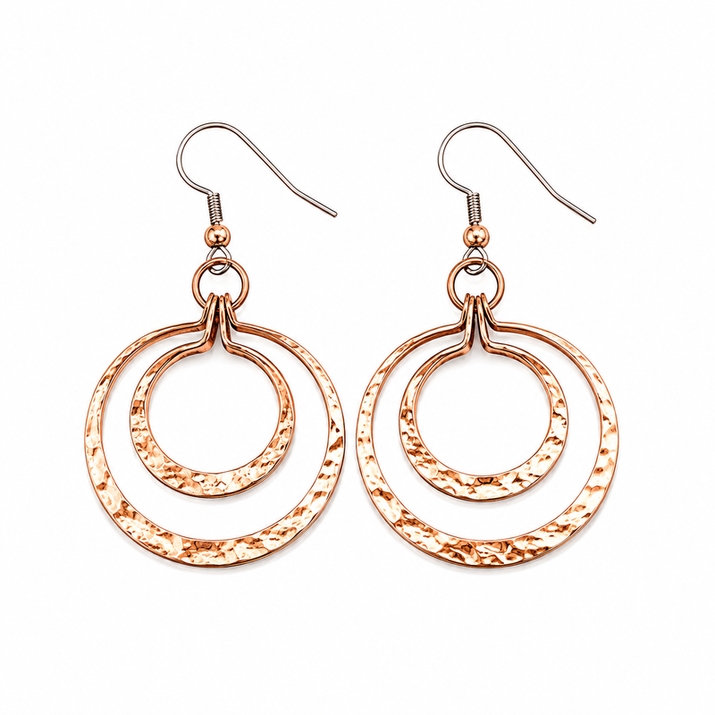 Hammered Copper Eclipse Hoop Earrings