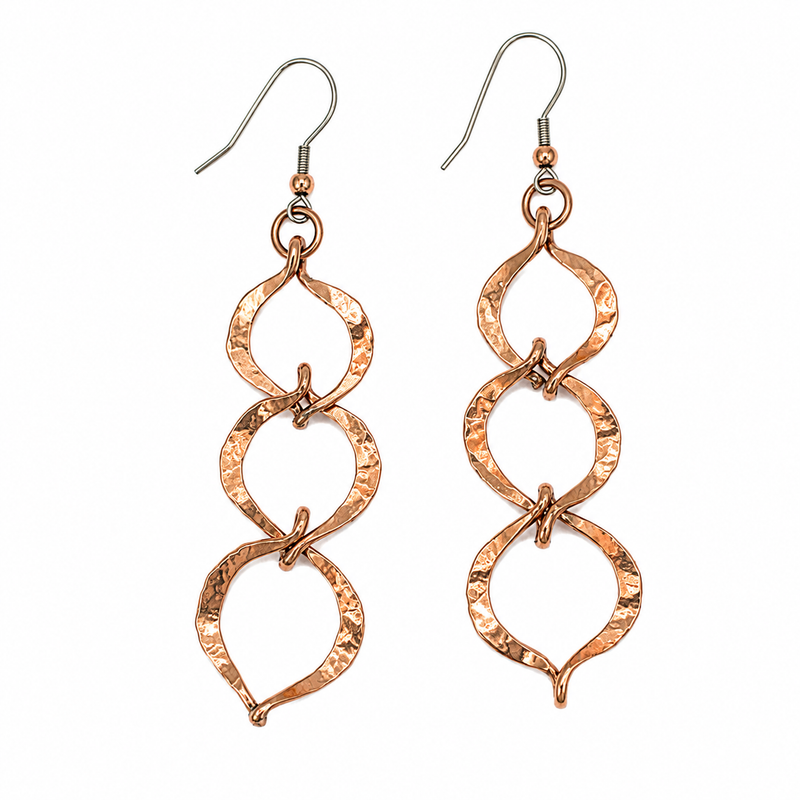 Hammered Copper Triple Orbit Earrings