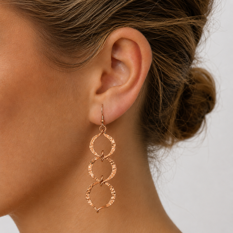 Hammered Copper Triple Orbit Earrings