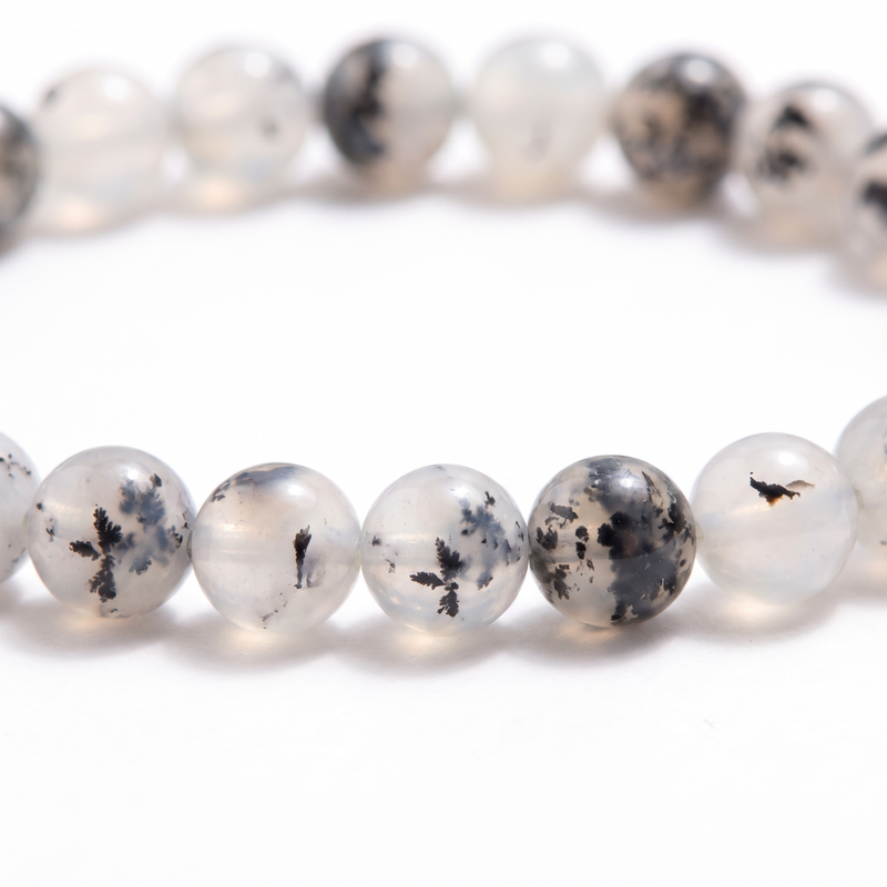 Natural Black Flower Moss Agate Energy Bracelet