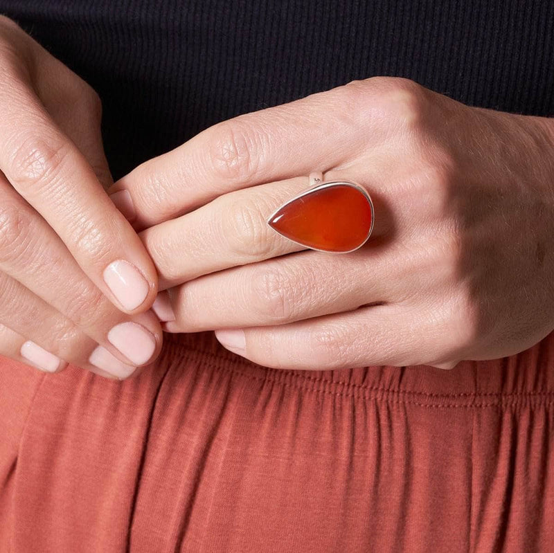 Teardrop Carnelian Gemstone Ring