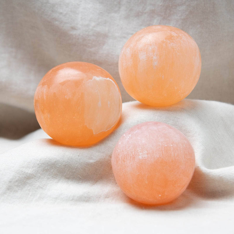 Peach Selenite Sphere with Tripod