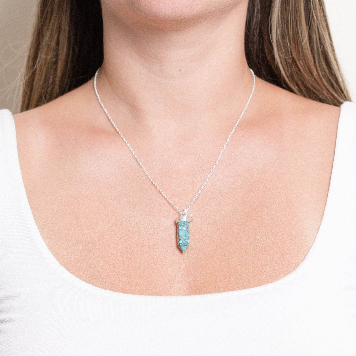 turquoise gemstone crystal necklaces Genuine Turquoise Crystal Point Necklace