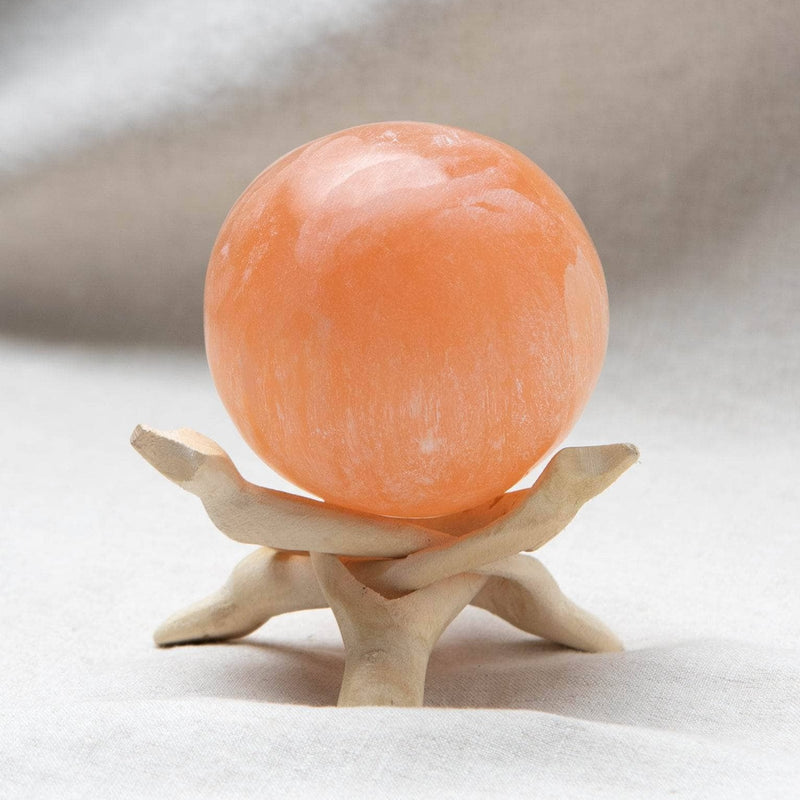 Peach Selenite Sphere with Tripod